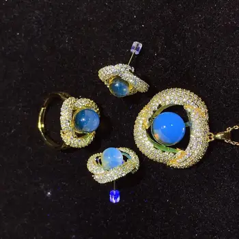 Real Pur naturale, aur, albastru, chihlimbar cercei pentru femei colier pandantiv inel set de bijuterii de argint 925 biżuteria damska