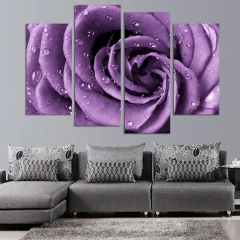 Printuri de arta HD Pictura Perete Decor Acasă 4 Bucati/Buc Violet Iubitor de Flori de Moda Pânză Modular Imagini Pentru Living Cadru