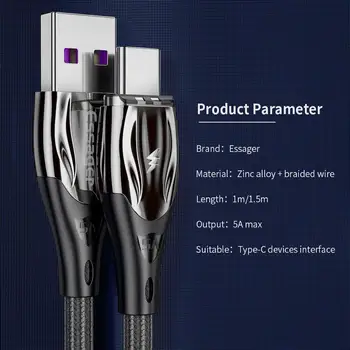 Essager 5A Magnetic USB de Tip C Cablu Pentru Huawei Mate 30 20 P20 P30 Pro Lite USB-C Magnet Rapid de Încărcare Încărcător de Tip c Cablu de Date
