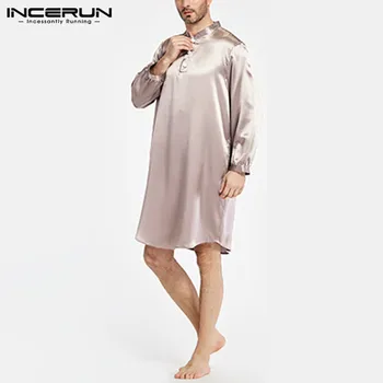 INCERUN Bărbații Dorm Robe Homewear Maneca Lunga Culoare Solidă Halat de baie Confortabil Moale de Agrement Bărbați Pijamale Halate S-5XL