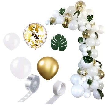 98Pcs Balon Ghirlanda Arc Kit Aur Alb Confetti Baloane Artificiale Frunze de Palmier Petrecere Decoratiuni de Nunta