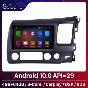 Seicane 4+64GB, Android 10.0 Radio Auto 9 inch pentru Honda Civic 2006-2011 RHD GPS HD Carplay suport OBD2 camera Retrovizoare wifi