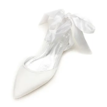 Confort Plat Satin Pantofi Femei Subliniat Toe Panglică Cravată Bal De Seara Formale Mireasa Nunta Rochie De Petrecere Apartamente