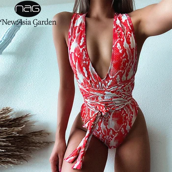 NewAsia-O singură Bucată de Costume de baie Femei Curea Bikini 2020 V-neck costum de Baie Body cu Spatele gol Brazilian Monokini Plaja Vara Uzura