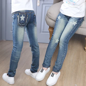 Copii Pantaloni Din Denim Fete Star Print Blue Jeans Copii Jambiere Primavara Toamna Adolescent Fată Casual Creion Pantaloni 6 8 10 12 Ani