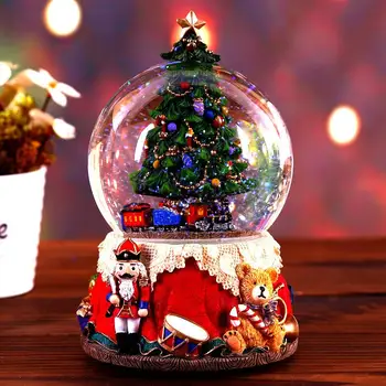 Rășină Cutie Muzicala Minge De Cristal De Zăpadă Glob De Sticlă, Lumini De Pom De Crăciun Artizanat Desktop Decor Cadou De Craciun, Cu Difuzor De Filare
