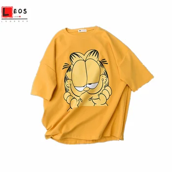 Vara Femei T-shirt Garfield Pisica desen Animat de Imprimare Maneca Scurta Pentru Fete Bluze Casual Liber Drăguț Streetwear Harajuku Feminin Tees