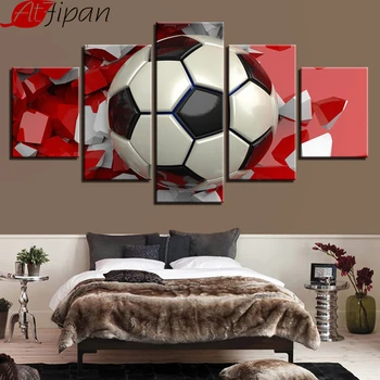 AtFipan Cadru Modular Poze Panza HD Printuri 5 Piese Alb-Negru de Fotbal Pictura Decor Pentru Camera de zi Modernă, Arta de Perete