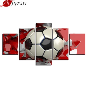 AtFipan Cadru Modular Poze Panza HD Printuri 5 Piese Alb-Negru de Fotbal Pictura Decor Pentru Camera de zi Modernă, Arta de Perete