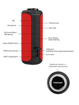 [Cea mai noua Versiune] Tronsmart T6 Plus Modernizate Ediție Difuzor Bluetooth 40W Portabil TWS Difuzor cu NFC,TF Card,USB Flash Drive