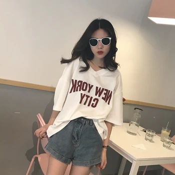 Tricouri Femei V-Neck Loose Scrisoare Trendy Stil coreean de Înaltă Calitate Femei Simple, Femei Pierde Toate-meci de T-shirt 2020 Chic de zi cu Zi
