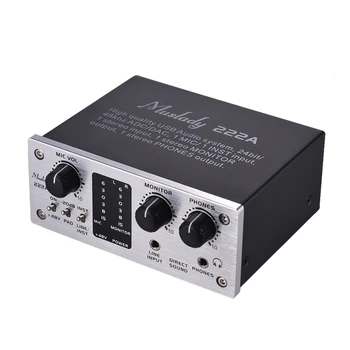 Muslady 222A 2-Canal Audio USB Sistem de Interfață Externă placa de Sunet +48V phantom power DC 5V de Alimentare