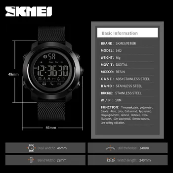 SKMEI Sport Ceas Inteligent Bărbați Calorii Pedometru Bluetooth Ceasuri Milanese Curea Impermeabil Ceas Digital Inteligent reloj hombre 1462