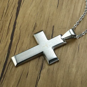 Christian Crucifix Răstignirea Pandantiv pentru Bărbați din Oțel Inoxidabil Ton Simplu Lords Rugăciune Cruce Colier cu 20 inch