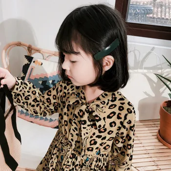 Fete Rochie 2019 Primăvară Haine de Copii Fata Complet Maneca Sifon Leopard de Imprimare Bowknot Guler Rochie Baby Costum Rochie de Petrecere 2-8Y
