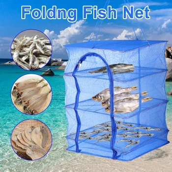 Pliabil 4 Straturi de Uscare Net de Pește Net uscător de haine Agățat de Legume Feluri de mâncare de Pește Uscător de Net de 40 x 40 x65cm PE Umeraș Pește Netng Net