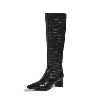 MORAZORA 2020 New sosire moda genunchi cizme înalte din piele cizme tocuri ascuțite toe de iarnă cizme pentru femei alb-negru