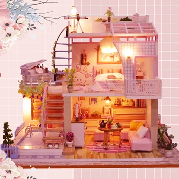 DIY Casa Papusa in Miniatura Setul Mobilier Model de Jucării Pentru Copii Cadou de Crăciun 3D Casă de Lemn casă de Păpuși, Miniaturi kituri