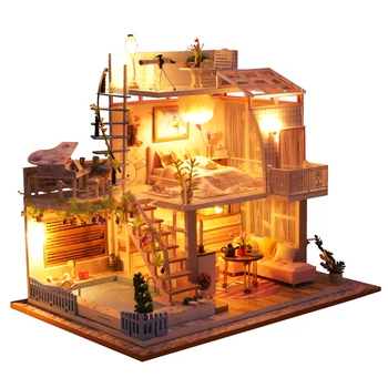 DIY Casa Papusa in Miniatura Setul Mobilier Model de Jucării Pentru Copii Cadou de Crăciun 3D Casă de Lemn casă de Păpuși, Miniaturi kituri