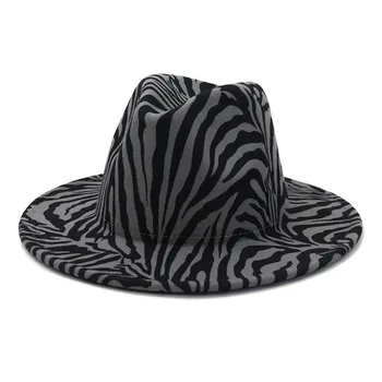 Palarie fedora femei bărbați model zebra print casual vintage pălării de iarnă proiectat în aer liber de lux fascinator zebra jazz capac pălărie felted