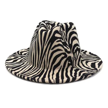 Palarie fedora femei bărbați model zebra print casual vintage pălării de iarnă proiectat în aer liber de lux fascinator zebra jazz capac pălărie felted