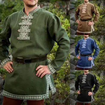 Omul Retro Tricou Medieval Pirat Viking Halloween Cosplay, Costume Renascentiste Print V-neck Tunica Maneca Lunga Topuri Largi