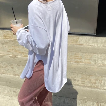 Colorfaith Noi 2020 Femei Toamna Iarna tricou V-neck Split Bottom de Bază la Modă Minimalist Sălbatice Supradimensionat Topuri T2526A