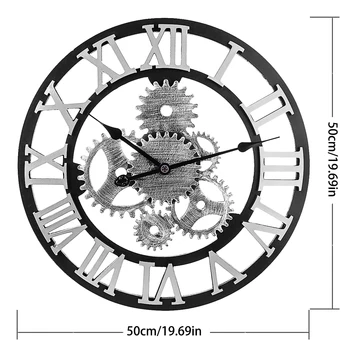50cm Retro Ceas de Perete Tăcut Agățat Ceas Pentru Acasă Decorare Camera de zi - Argint Cifre Romane/Auriu Cifre Romane