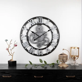 50cm Retro Ceas de Perete Tăcut Agățat Ceas Pentru Acasă Decorare Camera de zi - Argint Cifre Romane/Auriu Cifre Romane