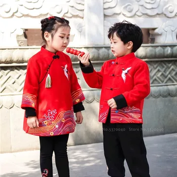 Copii Chineză Tang Costum Fată Tradiționale Qipao Rochie De Petrecere Cheongsam Copilul Băiat Hanfu Haina Topuri Pantaloni Copii În Costume De Anul Nou