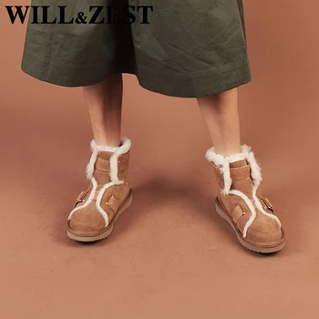 Va&Coaja de Iarna Zapada Ghete Femei Caldă Scurt Papuceii 2020 Nou Pantofi Femei din Piele cu Toc mic Boty Platforma Fata de Blană Cizme de Pâslă