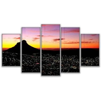Arta de perete Poze Decor Acasă Cadru Modern HD Printuri 5 Piese Cape Town Apus de soare Picturi Peisaj de Munte Panza Poster