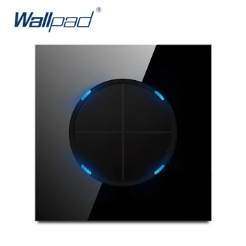 Wallpad L6 Neagră Sticlă Securizată 4 Banda 2 Mod de Perete Comutator de Lumină Întâmplare Click apăsați Butonul de Revenire Cu LED Albastru Indicator