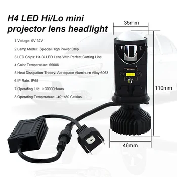 H4 Bec LED cu Mini Proiector Lentilă 9600LM H4 LED Kit de Conversie Automobile Hi/Lo Fascicul de LED-uri Faruri Becuri de 12V 24V 5500K Alb