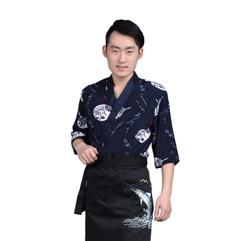 Unisex Stil Japonez Servicii De Alimentație Bucătar De Sushi Jacheta De Lucru De Bucătărie Purta Uniformă De Imprimare Găti Topuri Oblic Guler Respirabil Kimono