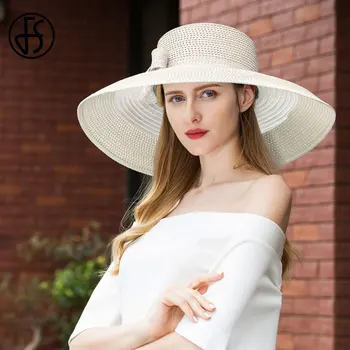 FS Epocă Pălărie Mare Neagră Pălărie de Vară 2020 Femei Staw Mare Wide Brim Fedora Mare Bowknot Nunta Biserica Kentucky Derby Pălării
