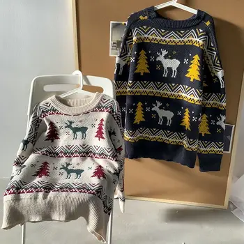 2020 Japoneză retro Harajuku Crăciun elan pulover gât rotund pulover de cuplu pulover bărbați și femei căptușit pulover