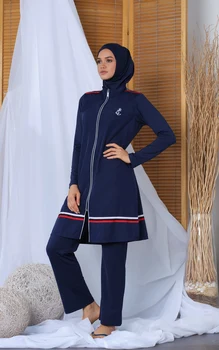 Costume de baie musulman Femeile Islamice Modest Hijab Burkini 'ALFASA ALF20184 Marin Hijab costum de Baie Cu Pantaloni