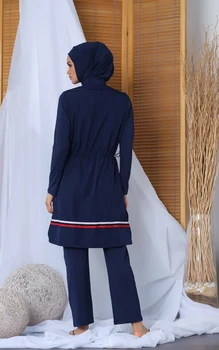Costume de baie musulman Femeile Islamice Modest Hijab Burkini 'ALFASA ALF20184 Marin Hijab costum de Baie Cu Pantaloni