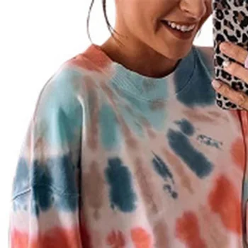 Plus Dimensiune Moda Pentru Femei Cu Maneca Lunga Tiv Fantă Tie Dye Pulover Vrac Tricou Bluza Fierbinte De Vânzare