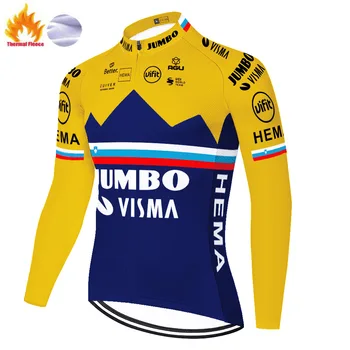 2021 echipa pro Jumbo Visma mallot ciclismo hombre maneca Lunga biciclete ciclism Purta iarna fleece bărbați ciclism jersey