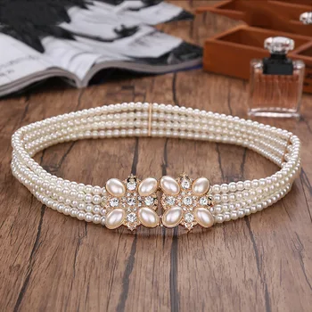 Talie Art Designer de Moda de Înaltă Calitate de Moda pentru Femei Perla Centura Elastica Doamnelor împânzit cu Diamante de Moda Pearl Decorative Curea