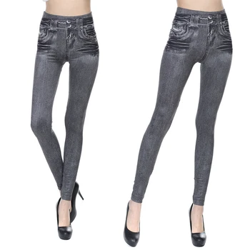 Jeggings Jeans Pentru Femei Talie Mare Jambiere Calde de Iarnă Lână Căptușite Termice Pantaloni Cu Buzunar Tipărite Fals Denim Plus Dimensiune 3XL