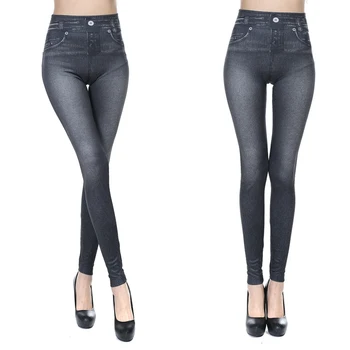 Jeggings Jeans Pentru Femei Talie Mare Jambiere Calde de Iarnă Lână Căptușite Termice Pantaloni Cu Buzunar Tipărite Fals Denim Plus Dimensiune 3XL