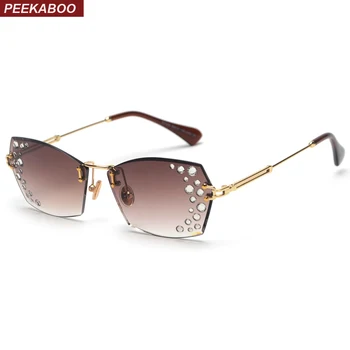 Peekaboo designer de lux fără ramă de ochelari de soare femei stras 2019 femei obiectiv clar ochelari de soare de sex feminin cadou uv400 maro