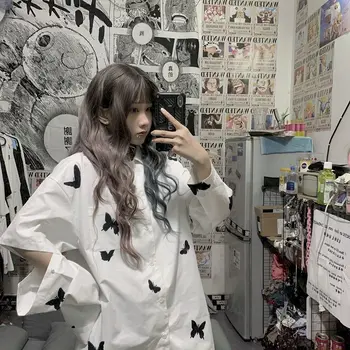 Cămașă cu mâneci lungi de sus în 2020 tricou vrac toamna fluture de imprimare stil Harajuku cu mâneci lungi design detașabil camasa cu maneci sus