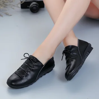 2019 Toamna Noua Femei Pantofi Dantela-up Plisata din Piele Balerini Pantofi de Femeie de Cauciuc Petrecere Pantofi de sex Feminin, Mama Pantofi