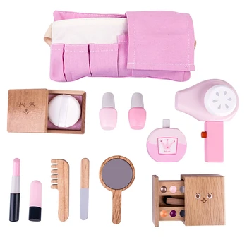 12Pcs Kit de Lemn Salon de Frumusețe Pretinde Machiaj Playset Jucărie Joc de Rol Cosmetice de Jucărie Simulare Accesorii de Frumusete pentru Copii