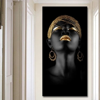 Negru și Auriu African Nud Femei Panza Pictura Arta de Perete Postere si Printuri Scandinave Cuadros de Imagine pentru Camera de zi Decor