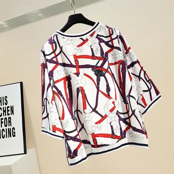 Primăvara Bluza de Vara pentru Femeie Nouă Epocă de Libertate și Plus-dimensiuni Imprimare Contrast de Culoare Gât Șifon Tricou Doamnelor Bluza